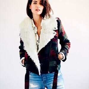 Free People Plaid Jacket with Faux Shearling Collar